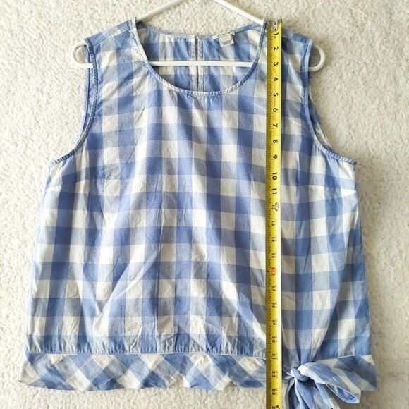 J. Crew Factory Top Cotton Linen Blue White Gingham Sleeveless Front Womens 14 - Picture 9 of 12